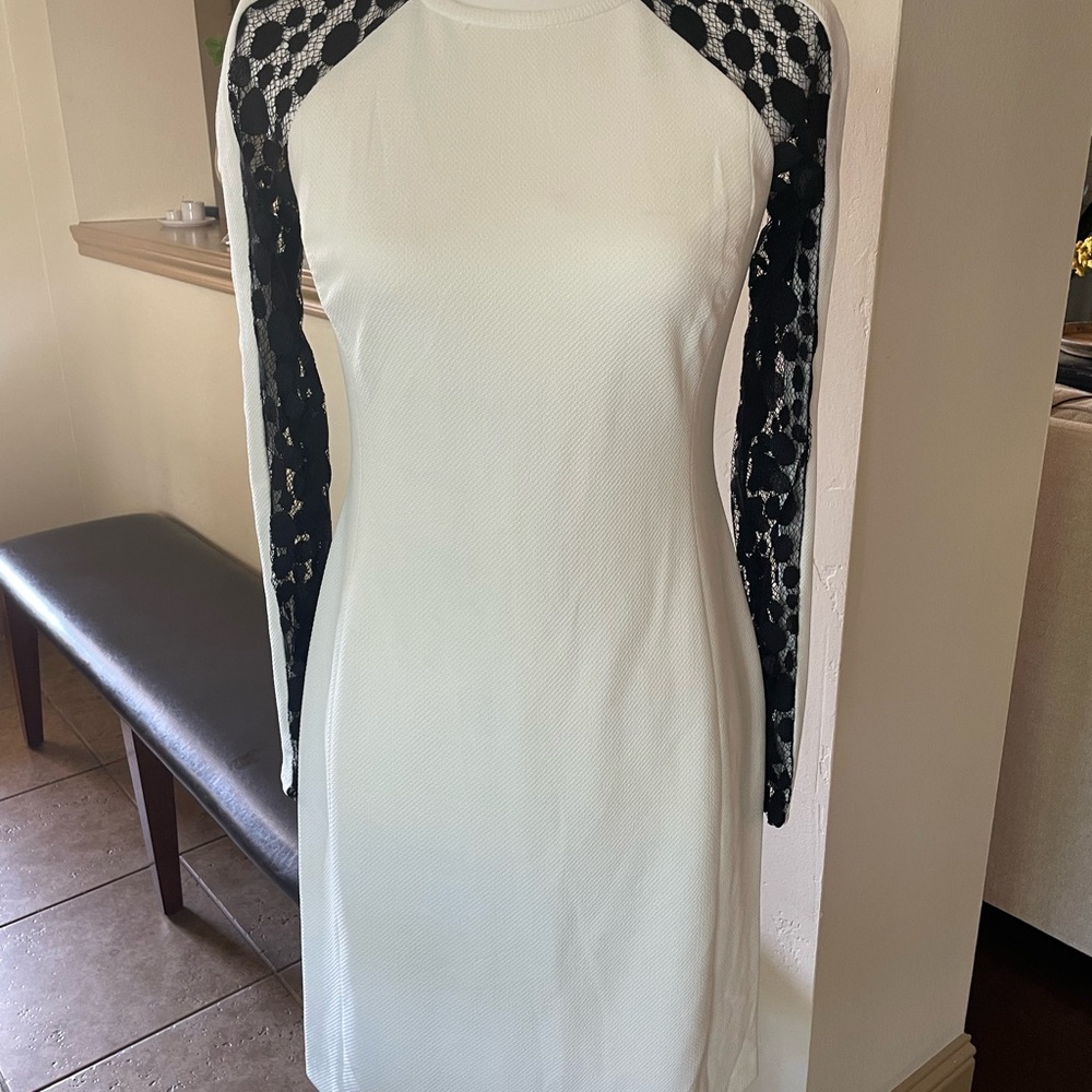 Elegant White and Black Lace Dress